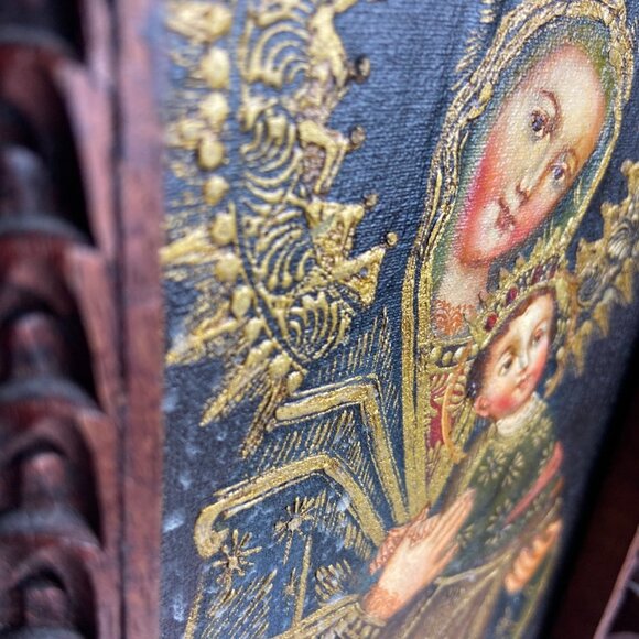 Vintage Religious Old Icona Virgin Mary & Baby Jesus Framed Picture - Picture 4 of 16